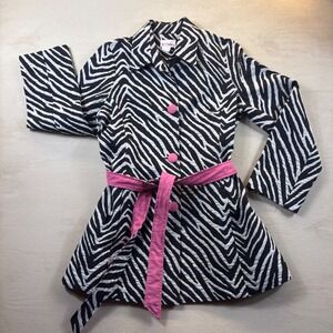 3 Sisters Zebra Print Trench Coat Large Jacket Maximalist Y2K Retro Chic Pink